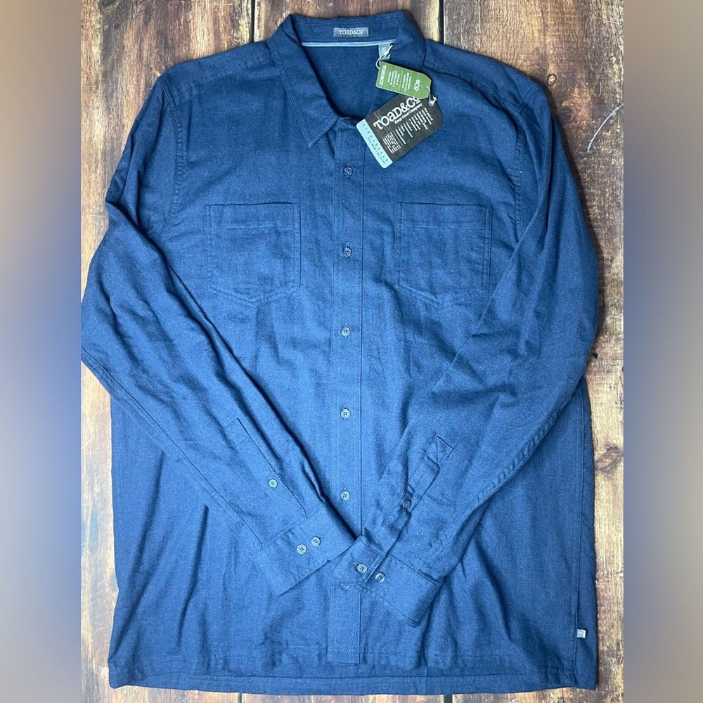 Toad & Co Men’s Flannagan Long Sleeve Flannel. XL. Blue. NWT - Picture 1 of 5